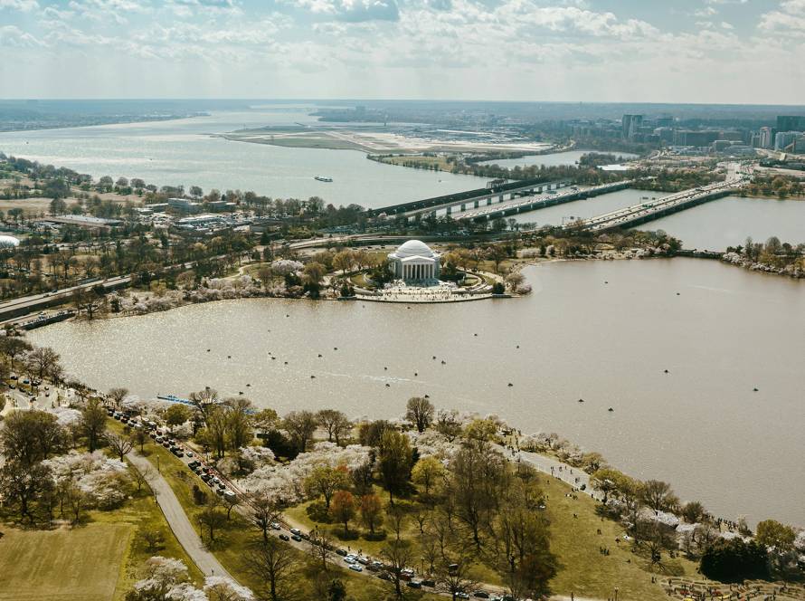 Aerial view of Jefferson Memorial and Tidal Basin